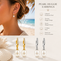 Cultured Freshwater Pearl and CZ Huggie Earrings