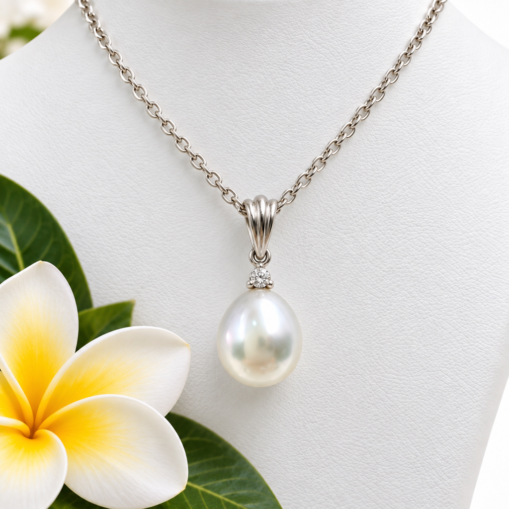 Cultured Broome Pearl White Gold diamond drop pendant