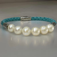 Cultured Freshwater Pearl Bracelet Bolo Turquoise Leather Bracelet