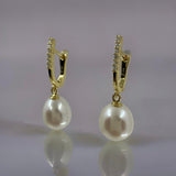 Cultured Freshwater Pearl and CZ Huggie Earrings