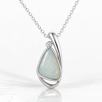 Australian Opal Silvery White Sterling Silver Zirconia Pendant