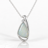 Australian Opal Silvery White Sterling Silver Zirconia Pendant