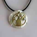 Boab Tree Mother of Pearl Gold Round Pendant