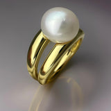 Cultured Freshwater Pearl Double Band Ring Gold