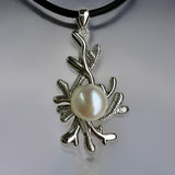 Coral Design Freshwater Pearl Sterling Silver Pendant