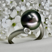 Tahitian Pearl Sterling Silver Cubic Fancy Zirconia Ring