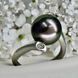 Tahitian Pearl Sterling Silver Cubic Fancy Zirconia Ring