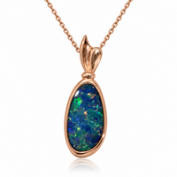 Australian Opal Aqua Blue and Green Leaf Rose Pendant