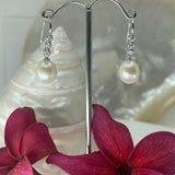Cultured Freshwater Pearl and CZ  Hook Earrings