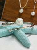 Cultured Broome Circle Pearl Silver Cubic Zirconia Bangle
