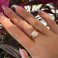 Cultured Freshwater Pearl Double Band Ring Gold