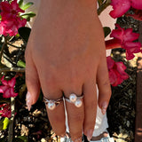 Double Pearl Cubic Zirconia 925 Sterling Silver Ring