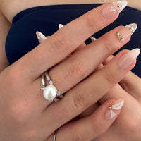 Freshwater Pearl Split Band Zirconia Silver Ring