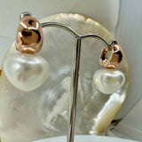 Cultured Broome Strawberry Pearl Rose Gold Rounded Huggies