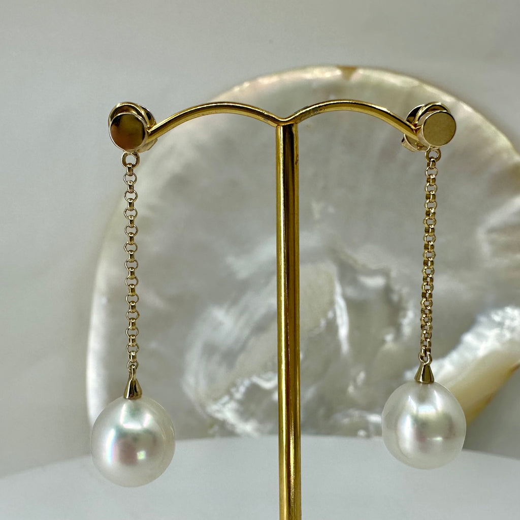 Broome Pearl 10mm Circle 9ct Chain Drop Earrings