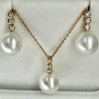 Broome Pearl Bezel Diamond Necklace and Earring Set
