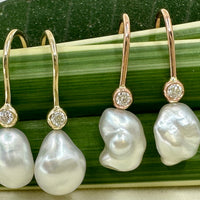 Keshi Broome Pearl Diamond Hook Earrings 9ct