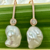 Keshi Broome Pearl Diamond Hook Earrings 9ct