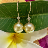 Golden South Sea Pearl Diamond Hook Earrings