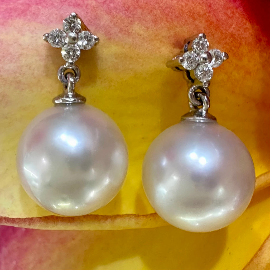 Broome Pearl Flower Diamond Drop Studs