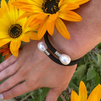 Cultured Freshwater Pearl Flexi Black Rubber Bracelet