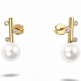Cultured Pearl and CZ Staircase Pearl Gold Stud Earrings