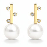Cultured Pearl and CZ Staircase Pearl Gold Stud Earrings