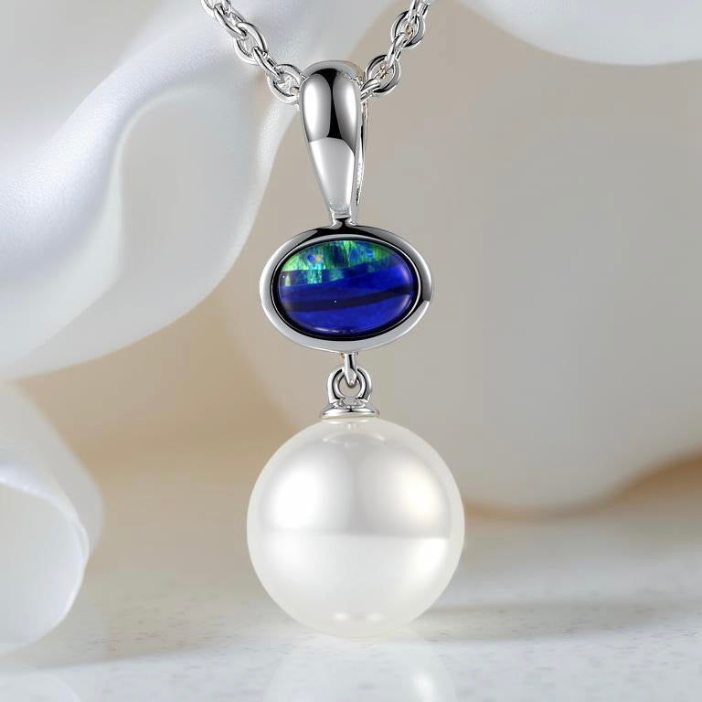 Cultured Broome Pearl Australian Opal Silver Pendant