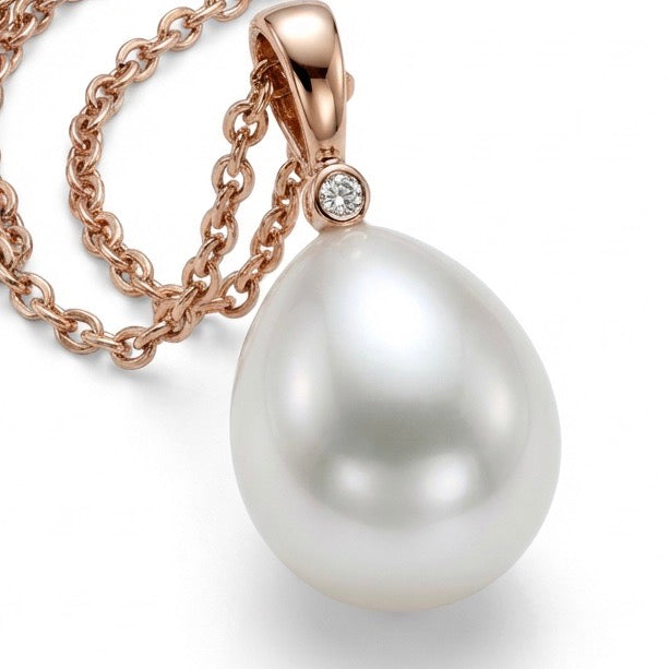 9ct Rose Gold Broome Pear Oval Drop Diamond Pendant