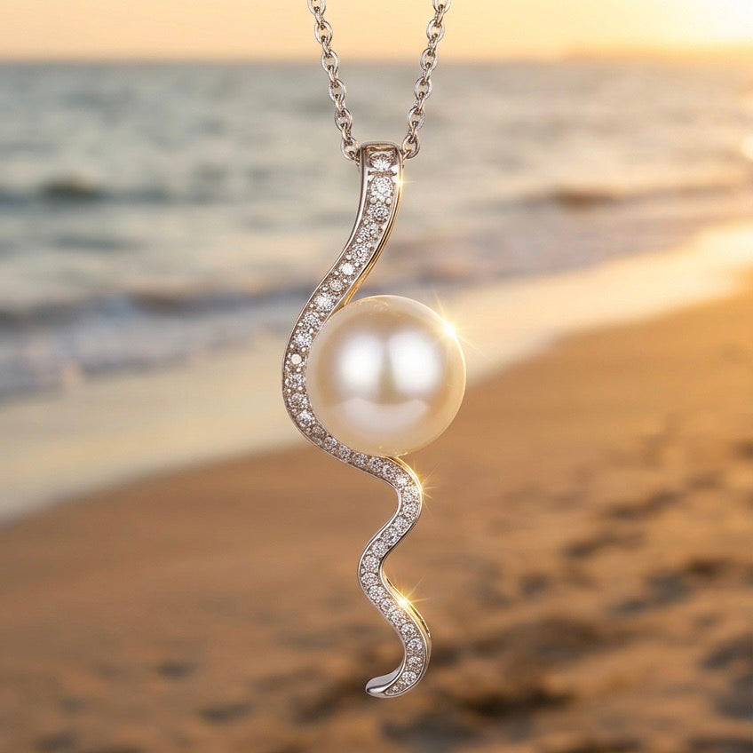 Cultured Freshwater Pavé Set Mitchell Falls Zirconia 925 Silver Pendant