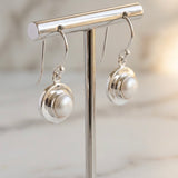 Cultured Freshwater Pearl Double Bezel Set Silver Earrings