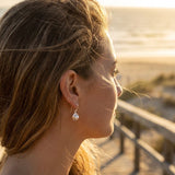 Cultured Freshwater Pearl Double Bezel Set Silver Earrings