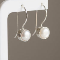 Cultured Freshwater Pearl Double Bezel Set Silver Earrings