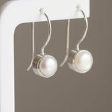 Cultured Freshwater Pearl Double Bezel Set Silver Earrings
