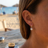 Cultured Freshwater Pearl Double Bezel Set Silver Earrings