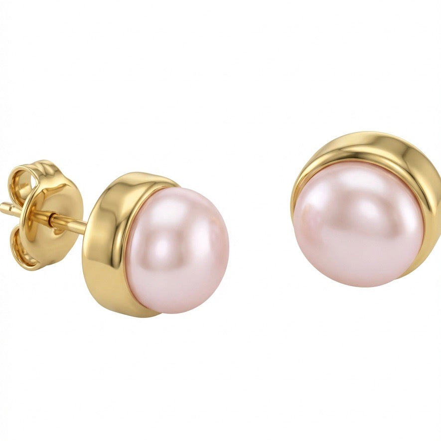 Cultured Freshwater Pink Pearl Studs Gold