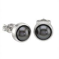Cultured Freshwater Peacock Black Pearl Studs Sterling Silver