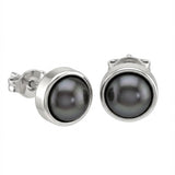 Cultured Freshwater Peacock Black Pearl Studs Sterling Silver