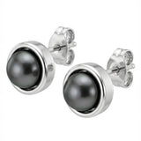 Cultured Freshwater Peacock Black Pearl Studs Sterling Silver