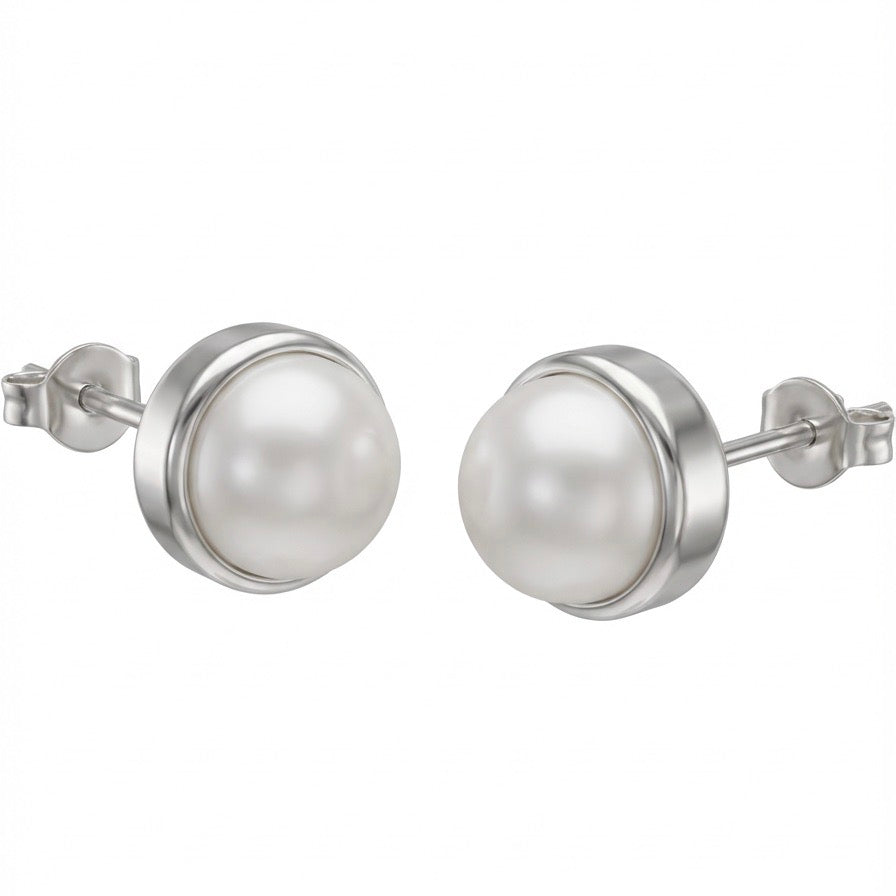 Cultured Freshwater White Pearl Studs Sterling Silver