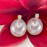 Broome Pearl Diamond Stud Oval Drop 9ct Earrings