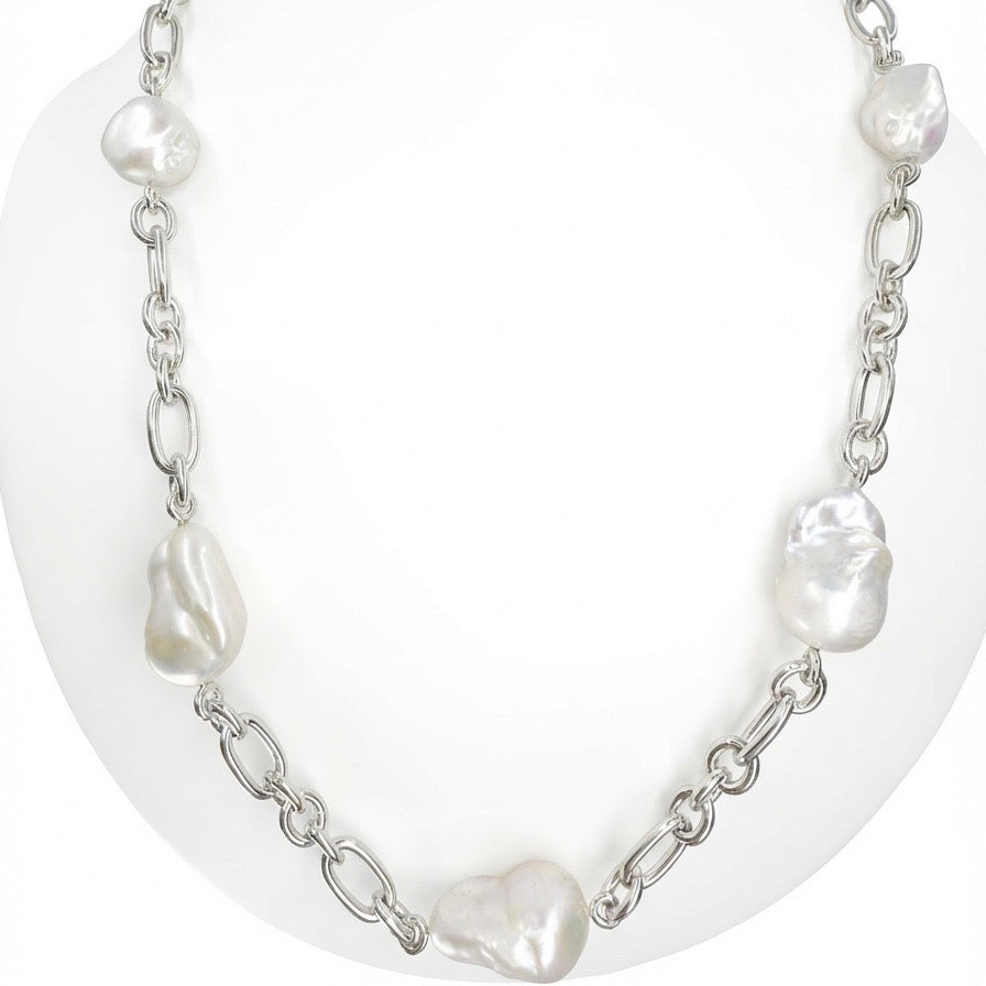 Cultured Freshwater Baroque Silver 925 Chain Necklace