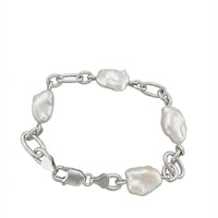 Cultured Freshwater Baroque Silver 925 Chain Bracelet