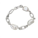 Cultured Freshwater Baroque Silver 925 Chain Bracelet