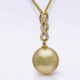 Golden South Sea Pearl 18ct Trinity Diamond Pendant