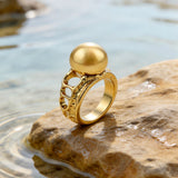 Golden South Sea Pearl Tidal Moon 9ct Gold Ring