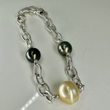 Tahitian and Golden South Sea Pearl 925 Silver Bracelet