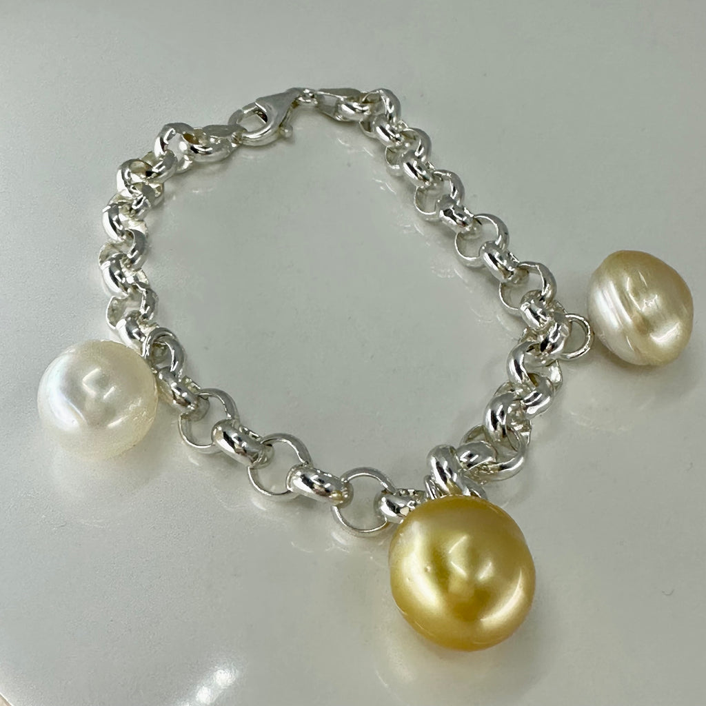Broome and Golden South Sea Pearl 925 Silver Bracelet