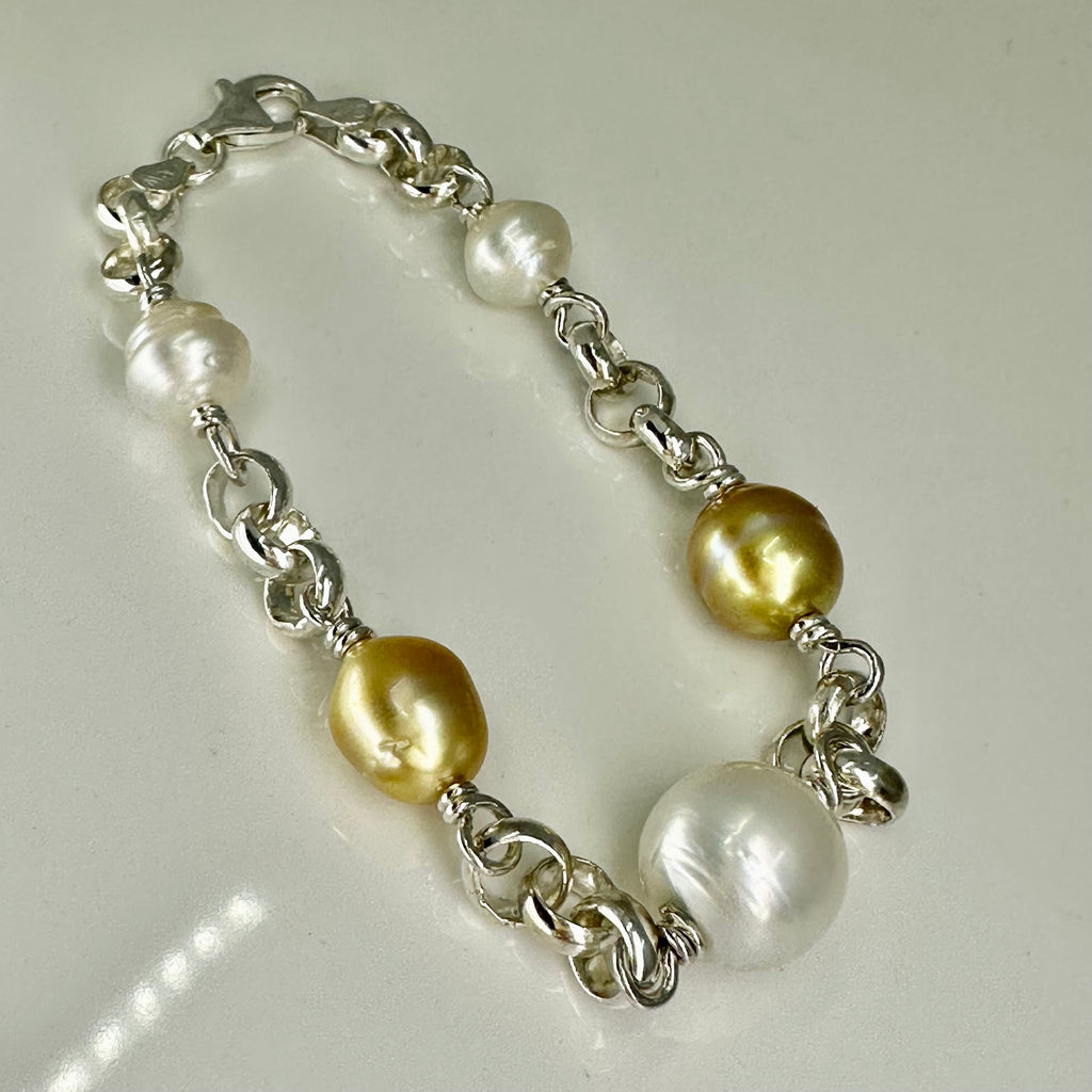 Broome Pearl and Golden South Sea Sterling Silver Bracelet