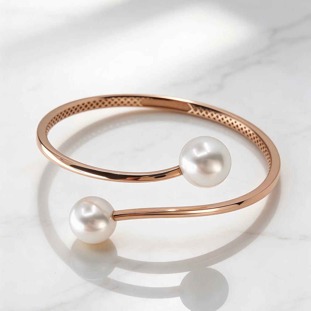 Broome Pearl 9ct Rose Gold Double Pearl Bangle